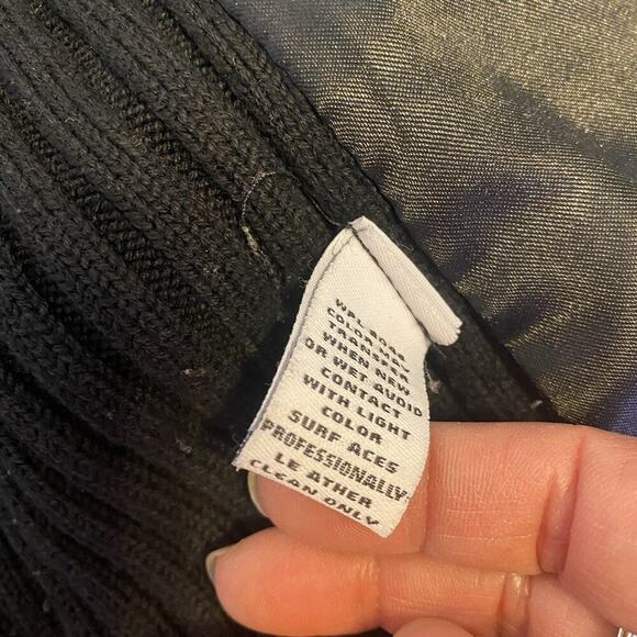 Style & Company Women's S Black Leather Rip Knit Jacket Full Zip High Neck Goth - Picture 5 of 12